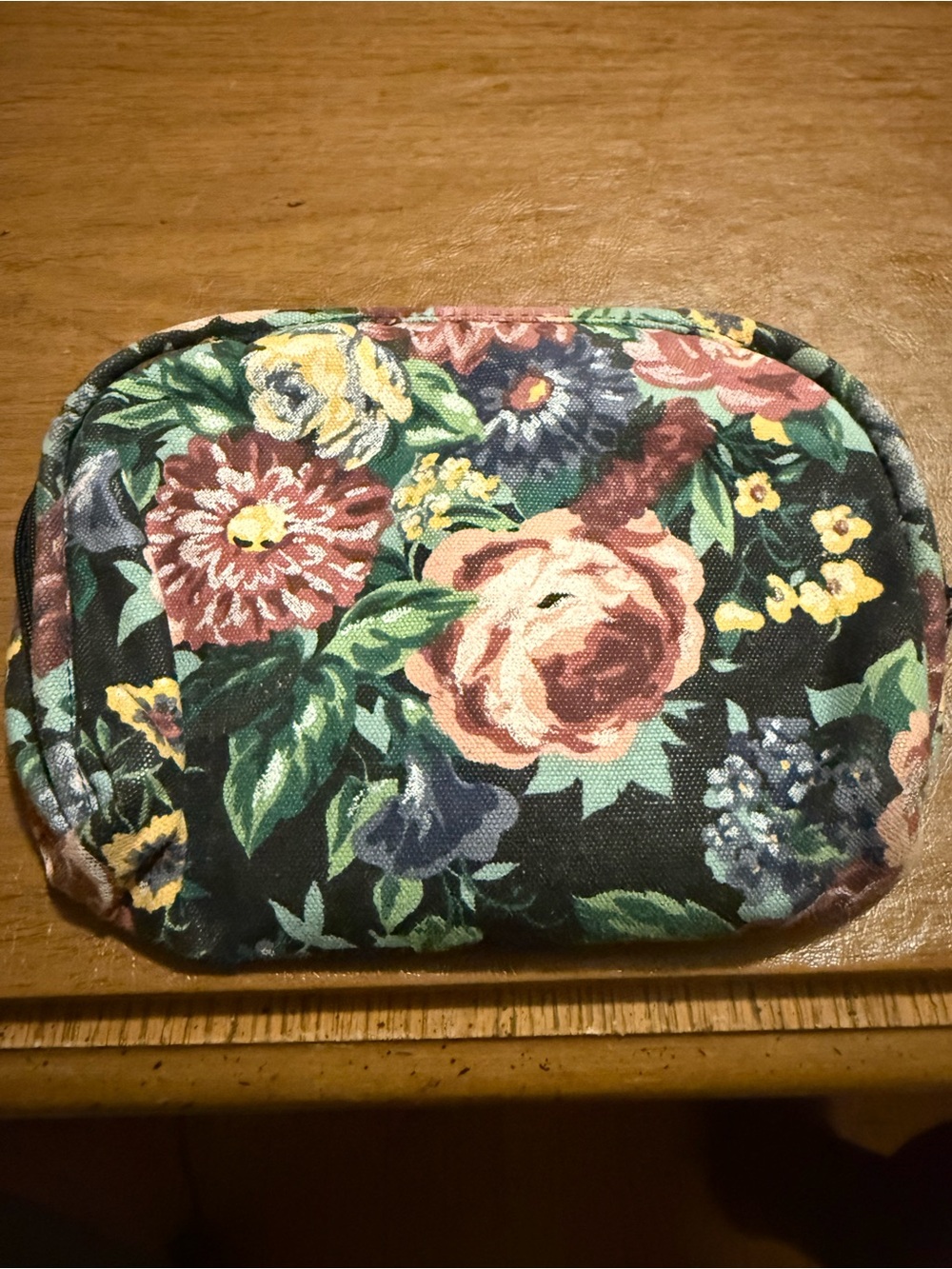 Floral Canvas Cosmetic Pouch - Navy Multicolor